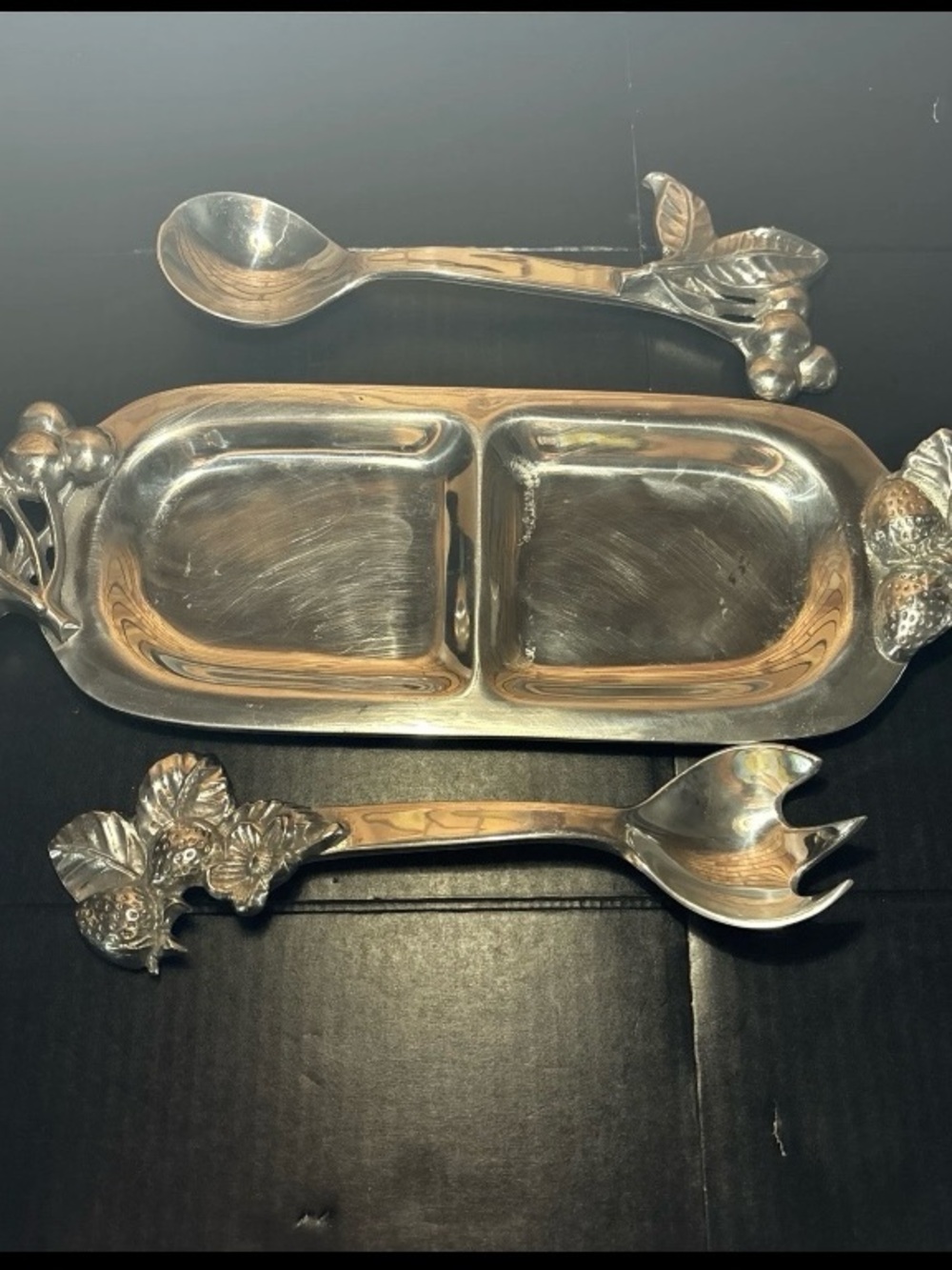 Cherry And Strawberry aluminum serving utensils 12” And Serving Tray 17”